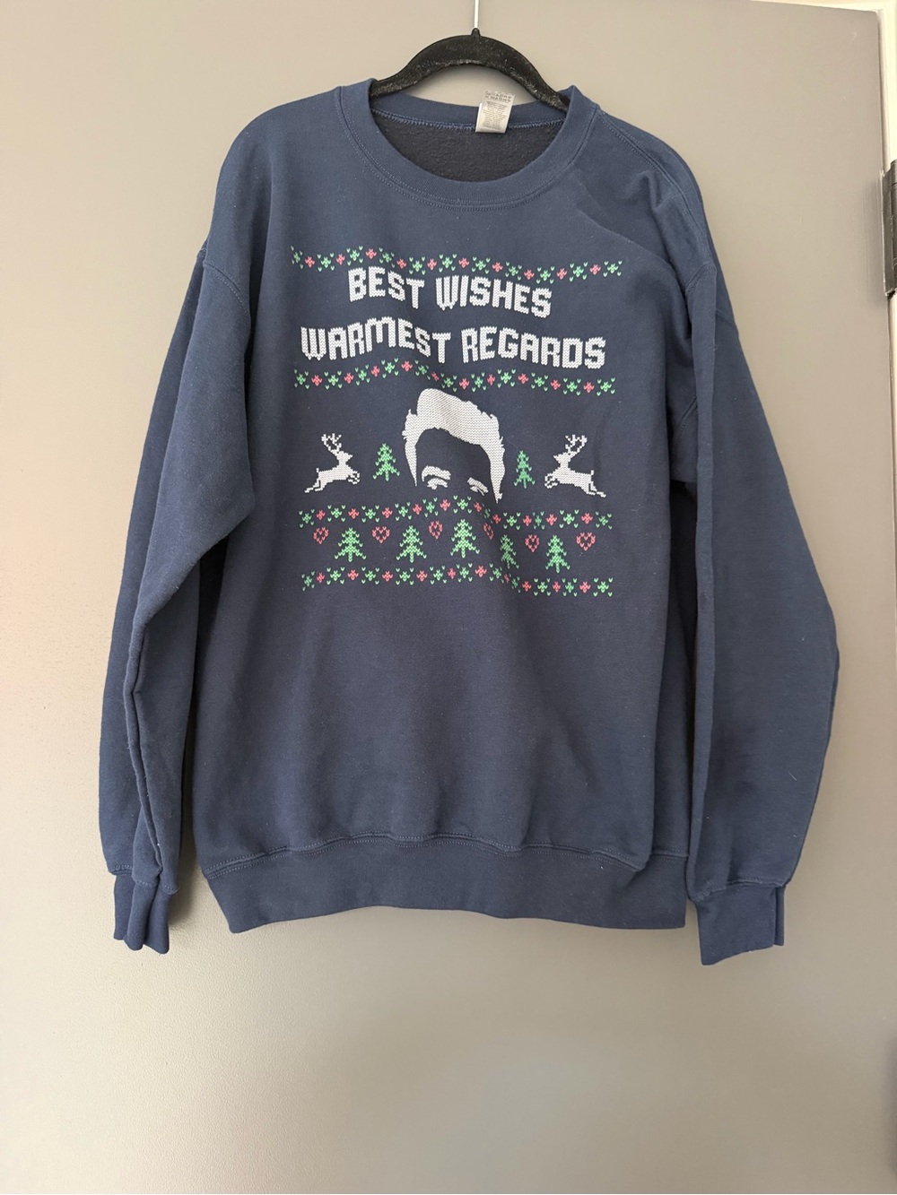 Gildan Navy Holiday Crewneck Sweater with Festive Graphic